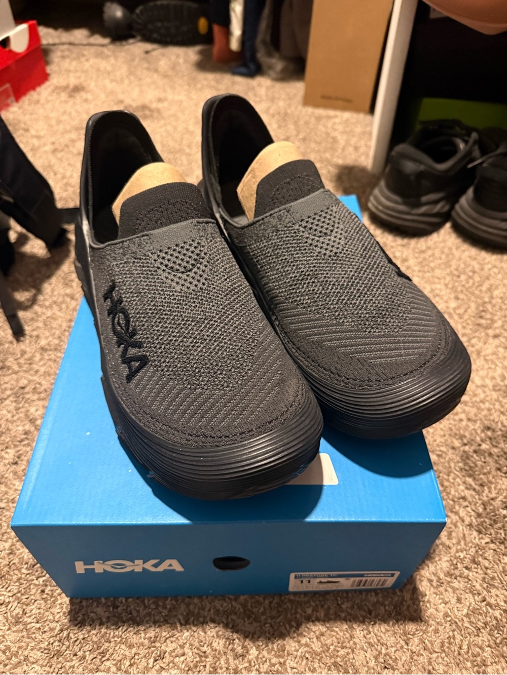 Hoka Men's Black Slip-On Knit Running Shoes - Picture 2 of 4